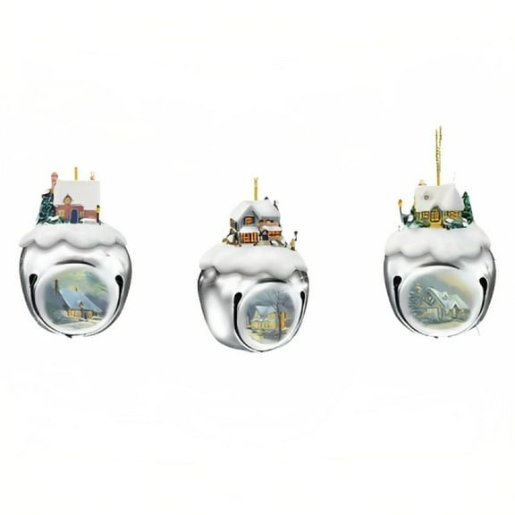 The Ashton-Drake Galleries Winter Sleigh Bells #12 Ornament Collection Set of 3 Christmas Decoration by Thomas Kinkade 3-inches