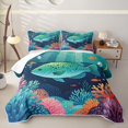 thumbnail image 2 of jejeloiu Cartoon Tropical Fish Bed Spread Queen,Watercolor Coral Seabed Queen Coverlet Set For Boys,Teal Navy Blue,3 Pieces, 2 of 7