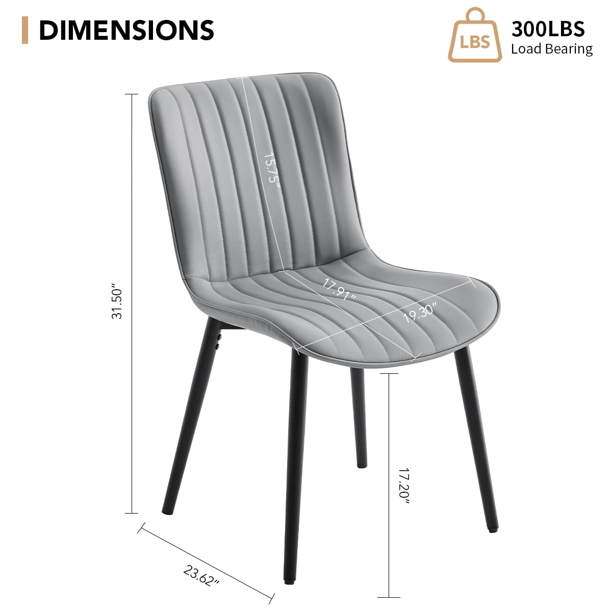 L'AGRATY Modern Dining Chairs Set of 4, High Back PU Leather Upholstered Kitchen Chairs with Cushion - Heavy Duty Metal Legs for Dining Room, Restaurant, Cafe (Grey)