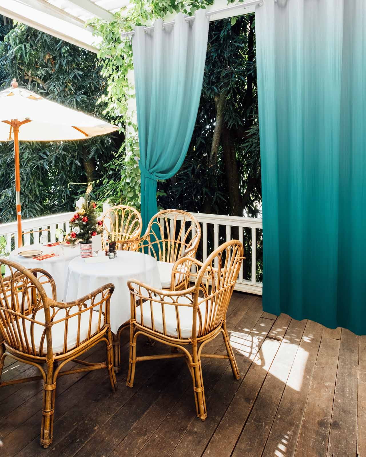 Teal Ombre Outdoor Curtains for Patio, Contemporary Gradient Abstract Art Privacy Drapes Grommet Waterproof Outside Curtains for Porch/Cabana/Balcony 54"x 95", 2 Panel