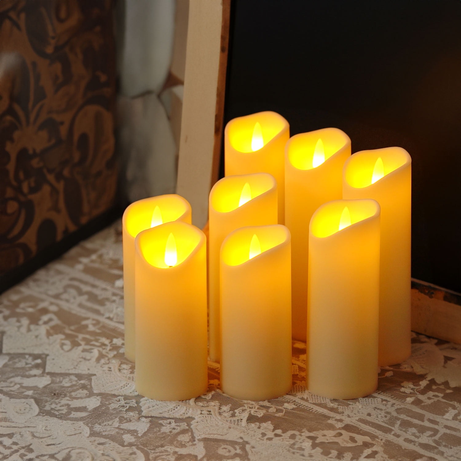 Homemory Flameless Pillar Candles Frosted Plastic LED Battery Operated Remote Control Timer 8-Count