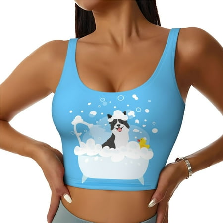 Sports Bras For Women  Collie In Bathtub Workout Crop Tank Tops  U Back Sports Bra Athletic Tops