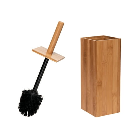 Bath Bliss Tall Square Bamboo Toilet Bowl Brush and Holder