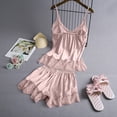 thumbnail image 3 of JINMGG Shorts for Women $5 Women V-Neck Eyelash Silk Lace Stain Camisole Pajamas Bowknot Shorts Set Pink M, 3 of 9