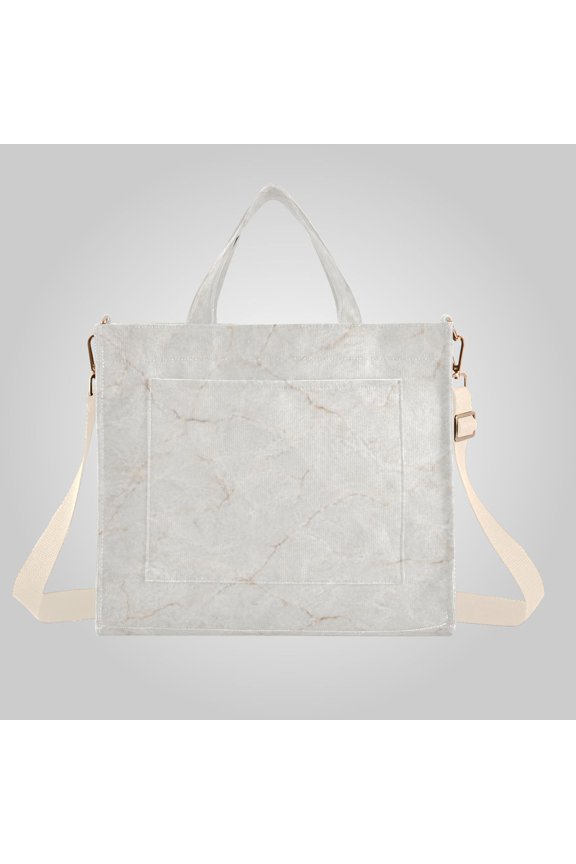 Corduroy Composite Fabric Tote Bag Magnetic Snap Large Capacity Crossbody Bag Beige Shoulder Strap Neutral Marble Texture Pattern