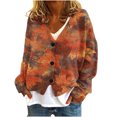 thumbnail image 1 of WRKEKC Maple Leaf Print French Wool Plush Jacket Button Front Fall Winter Soft Coat with Pockets for Coffee Run and Seasonal Style Brown S, 1 of 4