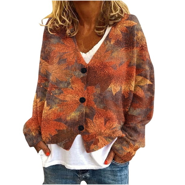 Puntoco Chaqueta De Punto Informal Con Estampado De Hojas Para Mujer, Chaqueta Con Botones, Abrigo De Felpa, Para Otoño E Invierno