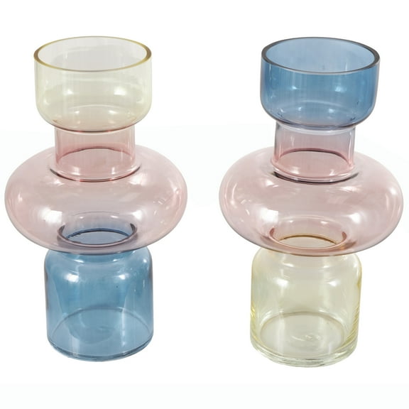 DecMode 7"W, 12"H Geometric Ombre Multi Colored Glass Vase, Set of 2