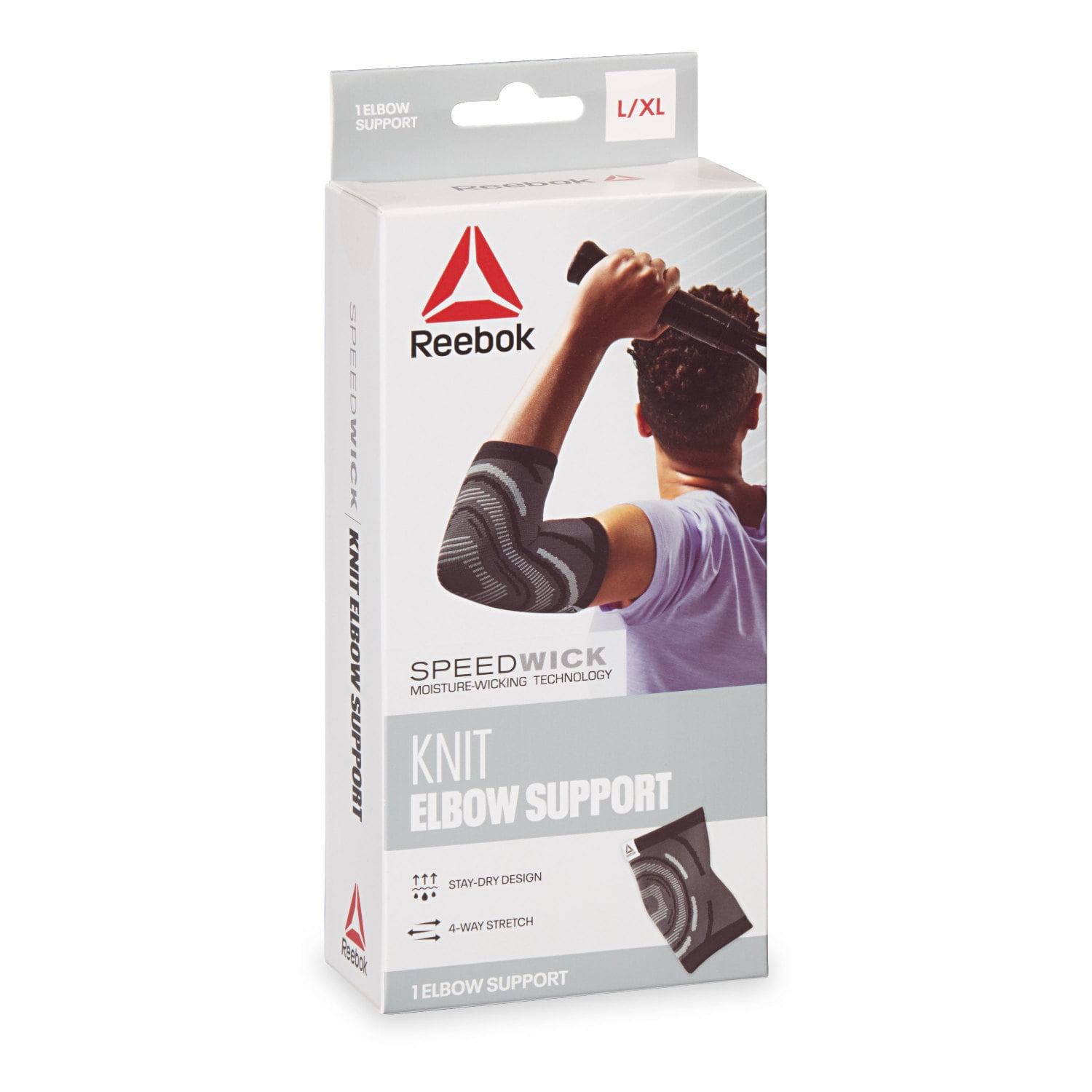 (2 pack) Reebok Delta Speedwick Knit Elbow Support, S/M - L/XL, Black, 4-Way Stretch, Moisture Wicking, Anti-Slip, Unisex
