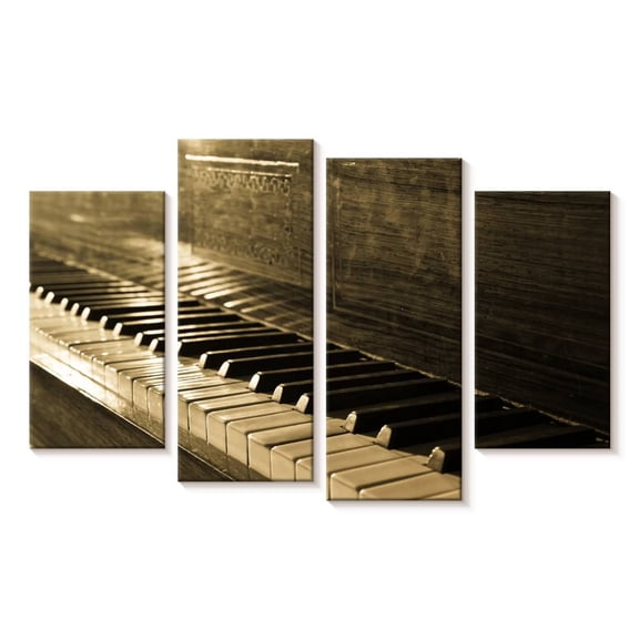 Elephant Stock Vintage Piano Wall Art - Horizontal Multi Panel Canvas - Living Room Wall Decor - Music Multi Panel - Brown And Black Decor - 24" x 14"