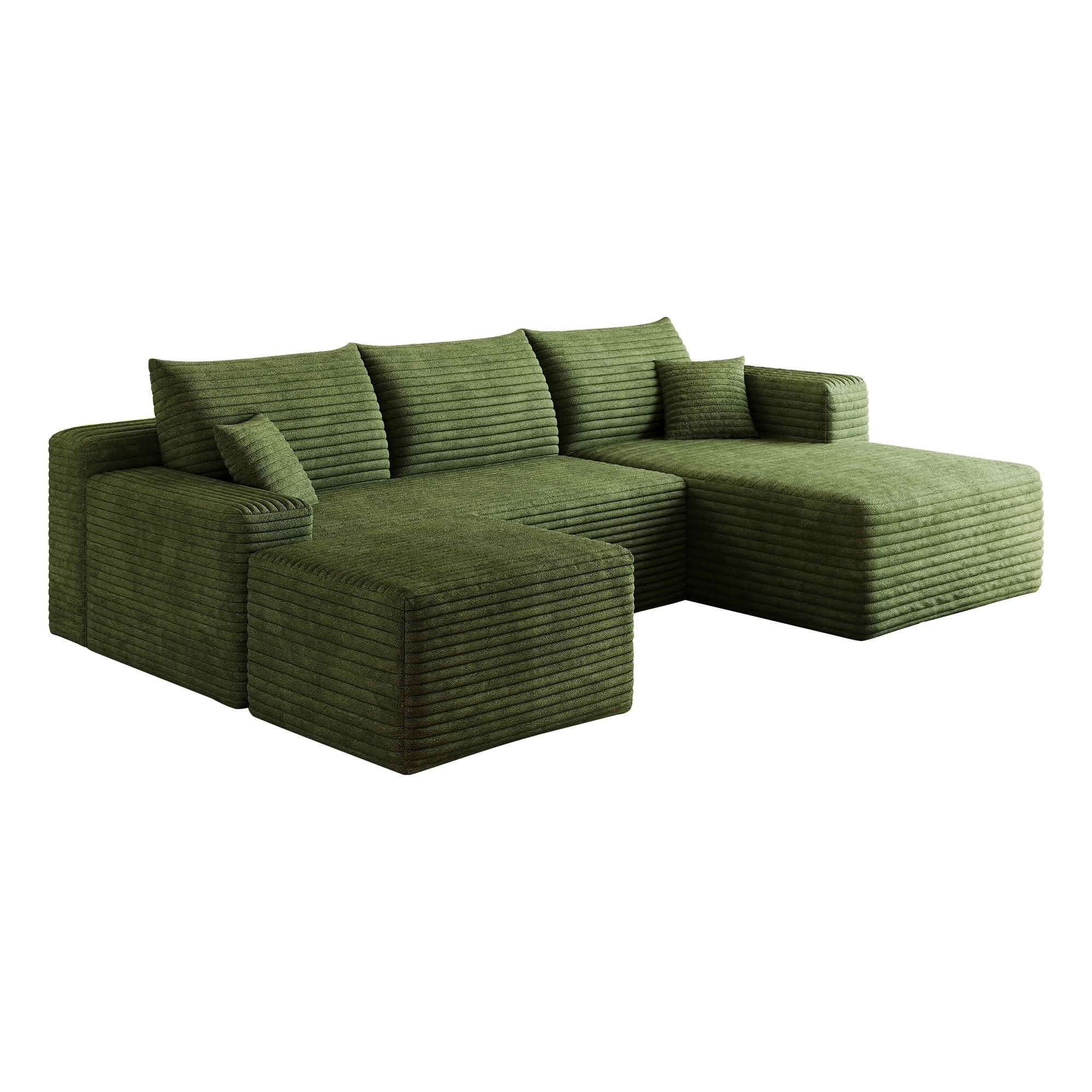 MAYEERTY 95 Inch U‑Shaped Cloud Sectional Sofa with 1 Ottoman, Modern Deep‑Seat Corner Couch, Plush Corduroy Reversible Sofa, No‑Assembly for Living Room Bedroom Apartment