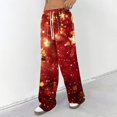 thumbnail image 4 of Womens Holiday Pants Christmas Print Fleece Lined Wide Leg Sweatpants Elastic Drawstring Waist Loose Straight Trousers, 4 of 5