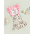 thumbnail image 3 of Bagilaanoe 2Pcs Toddler Baby Girl Easter Outfits Cartoon Rabbit Print Short Sleeve T-shirt Tops + Leopard Flare Trousers 6M 12M 18M 24M 3T 4T Kids Long Pants Set, 3 of 8
