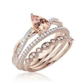 thumbnail image 3 of Gorgeous Minimalist Art Deco 2.25 Carat Pear Cut Authentic Morganite And Diamond Moissanite Engagement Ring, Two Matching Band, Twisted Band Wedding Ring in 10k Solid Rose Gold Gift For Her, 3 of 3