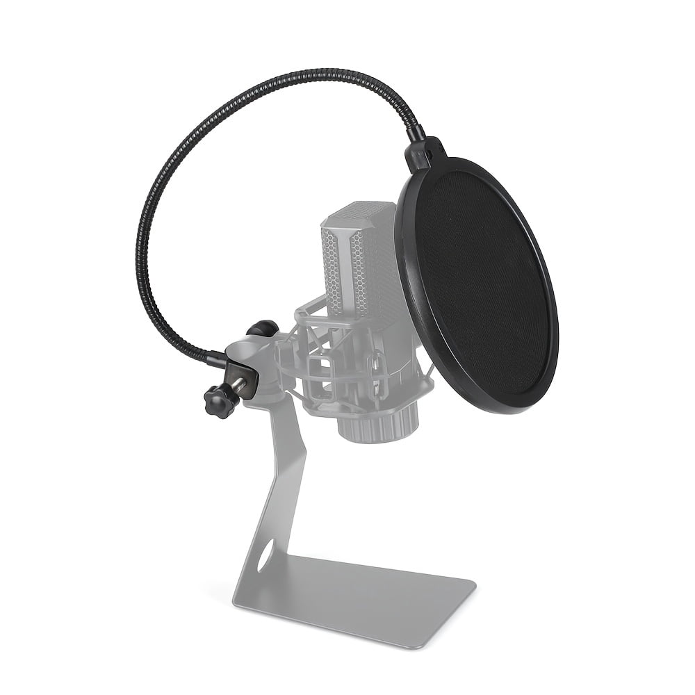 Black Pop Filter with Double-Layer Mesh, 360° Adjustable Gooseneck Arm for Streaming, Recording, Karaoke & Broadcasting