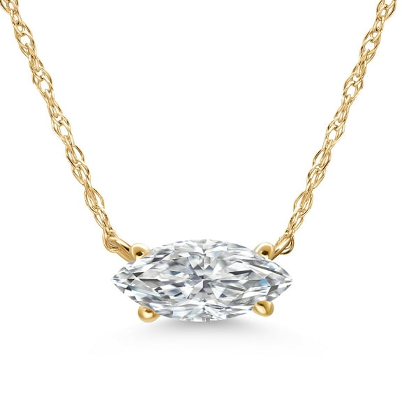 Gem Stone King 1.00 Cttw IGI Certified Lab Grown Diamond Pendant Necklace for Women in 10K Yellow Gold | Marquise Cut | D-E Color | VS1-VS2 Clarity | With 18 inch Chain