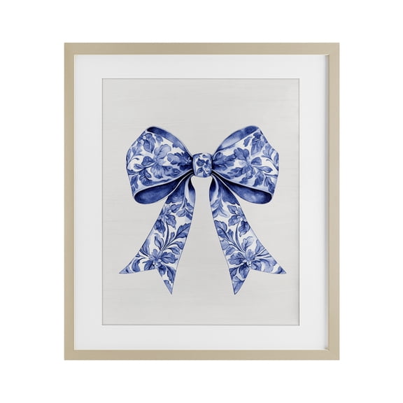 Stupell Industries Glam Vintage Toile Flower Ribbon Birch Framed Print Under Glass, 13 x 16, by Lettered and Lined