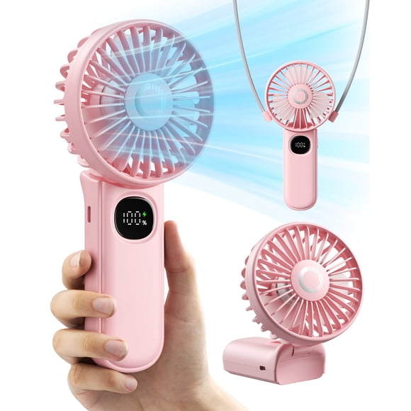 Ventilador portátil ColdSky F11 plegable con LED 3000 mAh, color rosa
