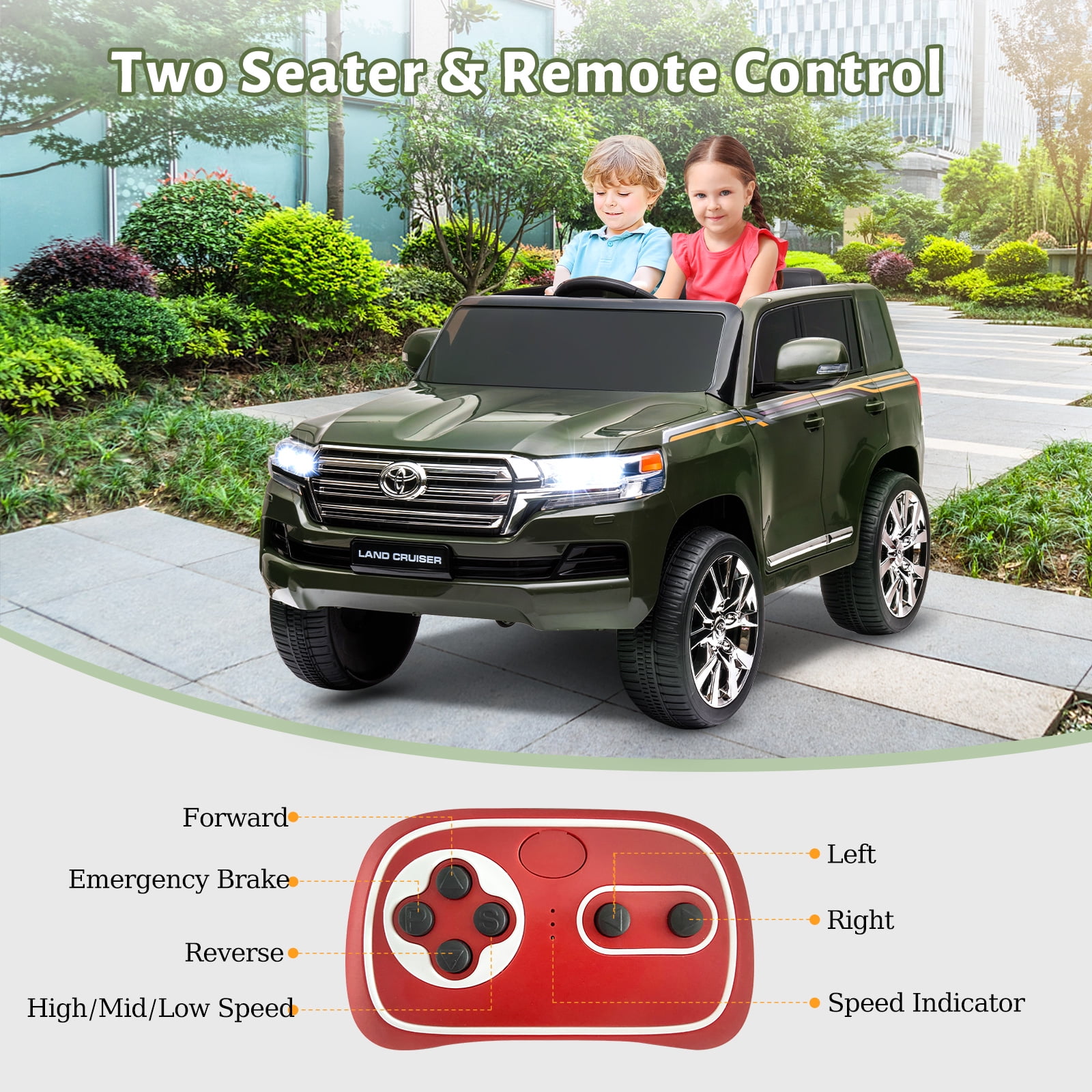 CazToi Kids 12V 2-Seater Ride On Car Licensed Toyota Land Cruiser Electric Car For Boys and Girls