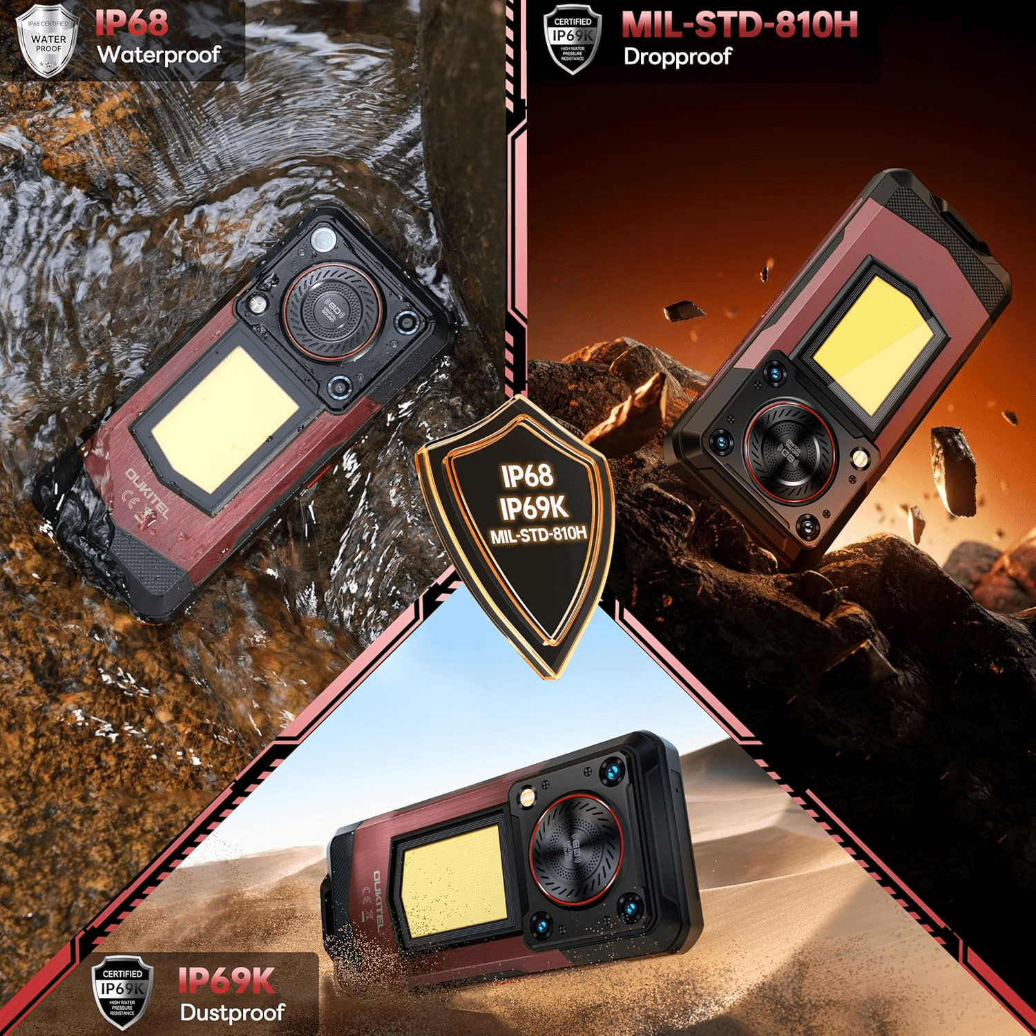 WP56 Rugged Phone 5G Unlocked,16000mAh Battery 32B+256GB/2TB Android 15 Rugged Smartphone,1000-Lumen Camping Light 6.8" FHD+ 120Hz 108MP+32MP,128dB Louder Speaker Waterproof Cell Phone,NFC/GPS/OTG