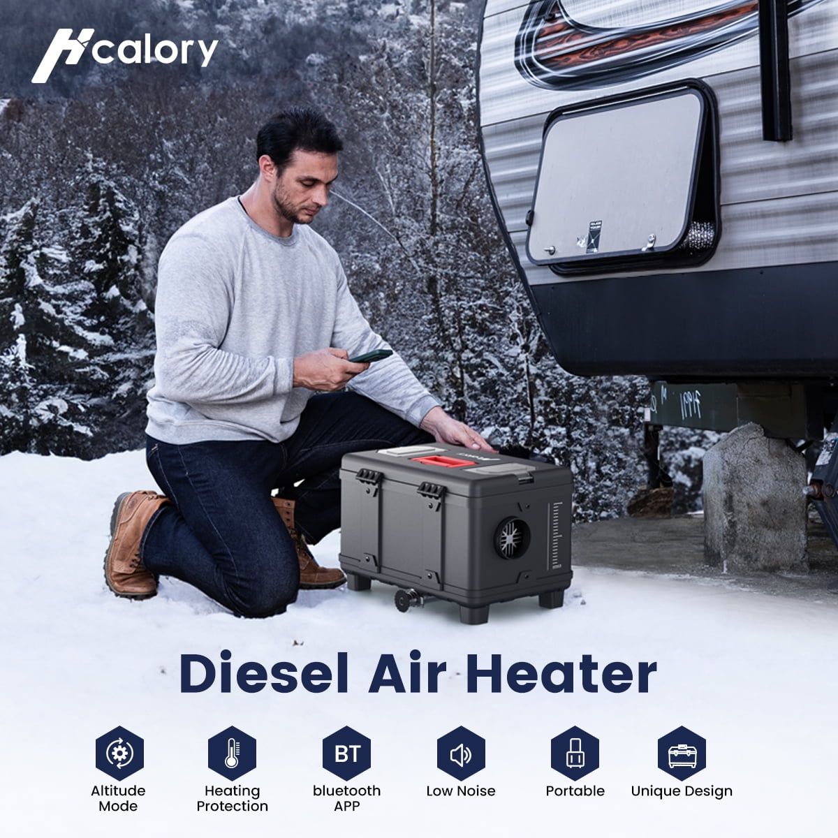 HCALORY Diesel Air Heater 8KW 110V AC & 12V 24V DC Parking Heater with  bluetooth