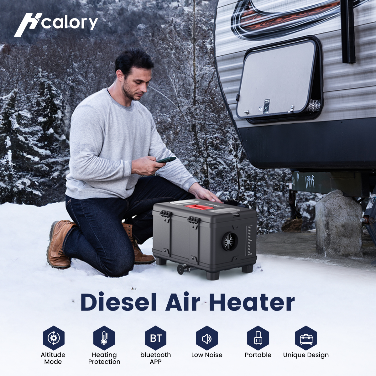 HCALORY Diesel Air Heater, 12V DC & 110V AC 5KW-8KW Horizontal All-In-One Portable Parking Heater with Bluetooth APP Control for Car Trucks Boat RV Trailer Motorhomes Camper and Home, Black - image 3 of 21