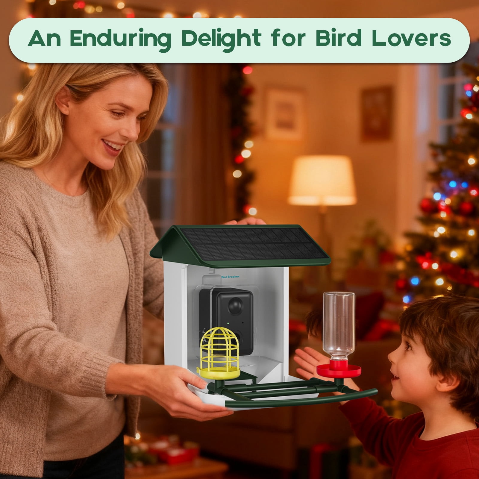 Bird Feeder with Camera No Subscription-Free AI Forever for 1,1000+ Birds Identification, 2K HD & 5MP Night Vision, Record Video Live View, 64GB Card, App Alerts, Gifts for Bird Lovers (Green)