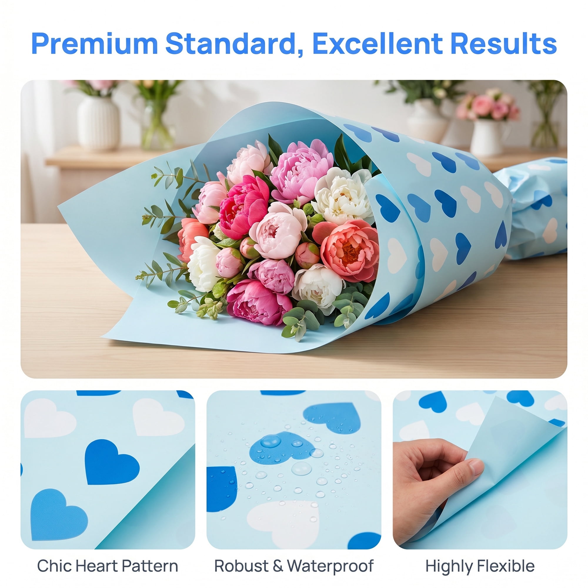 Unique Bargains Waterproof Neon Heart Luxury Matte Gift Wrapping Paper Blue 22.4"x 22.4"