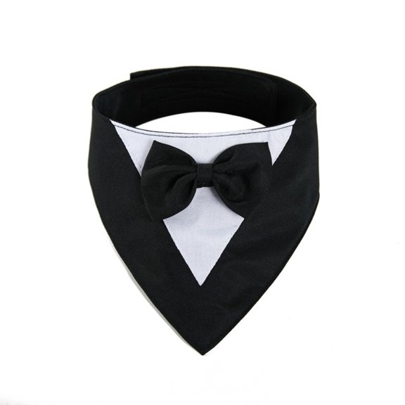 Pet Tuxedo Bandana with Bow Tie, Adjustable Elegant Formal Neckwear Collar Accessory for Dogs Cats, Perfect for Wedding Party All Breeds Black XS