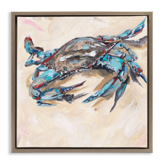 Stupell Industries Transitional Modern Blue Beach Crab Brown Floating Frame Canvas Art, 25 x 25, by Melissa Wang