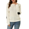 thumbnail image 6 of INSPIRE CHIC Women's Drop Shoulder Elbow Catsss Patch Loose Pullover Sweater M White, 6 of 9