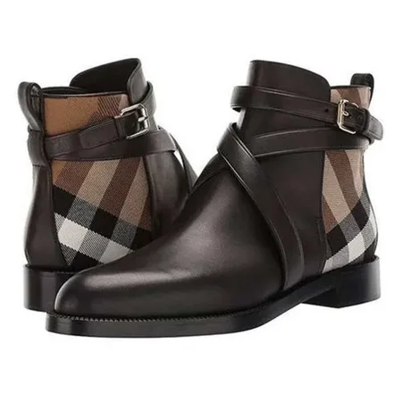 

Qikogu 2020 Women Pu Leather Boots Buckle Design Plaid Ankle High Fashion