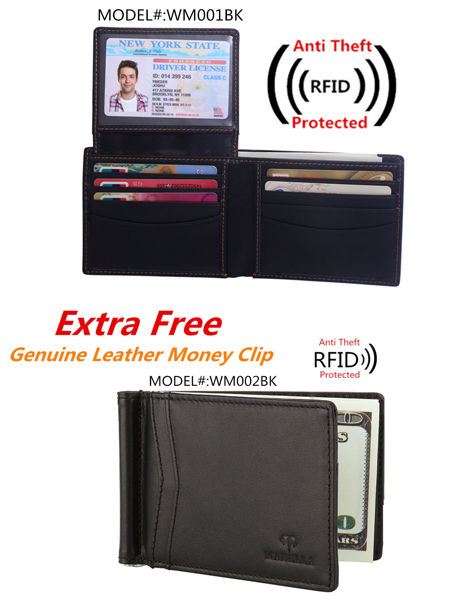 Genuine Leather RFID Blocking Wallet Identity Protection Travel Credit Card Case 