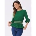 thumbnail image 4 of DARING DIVA Peplum Top Puff Smocked Waist Blouse M Green, 4 of 6
