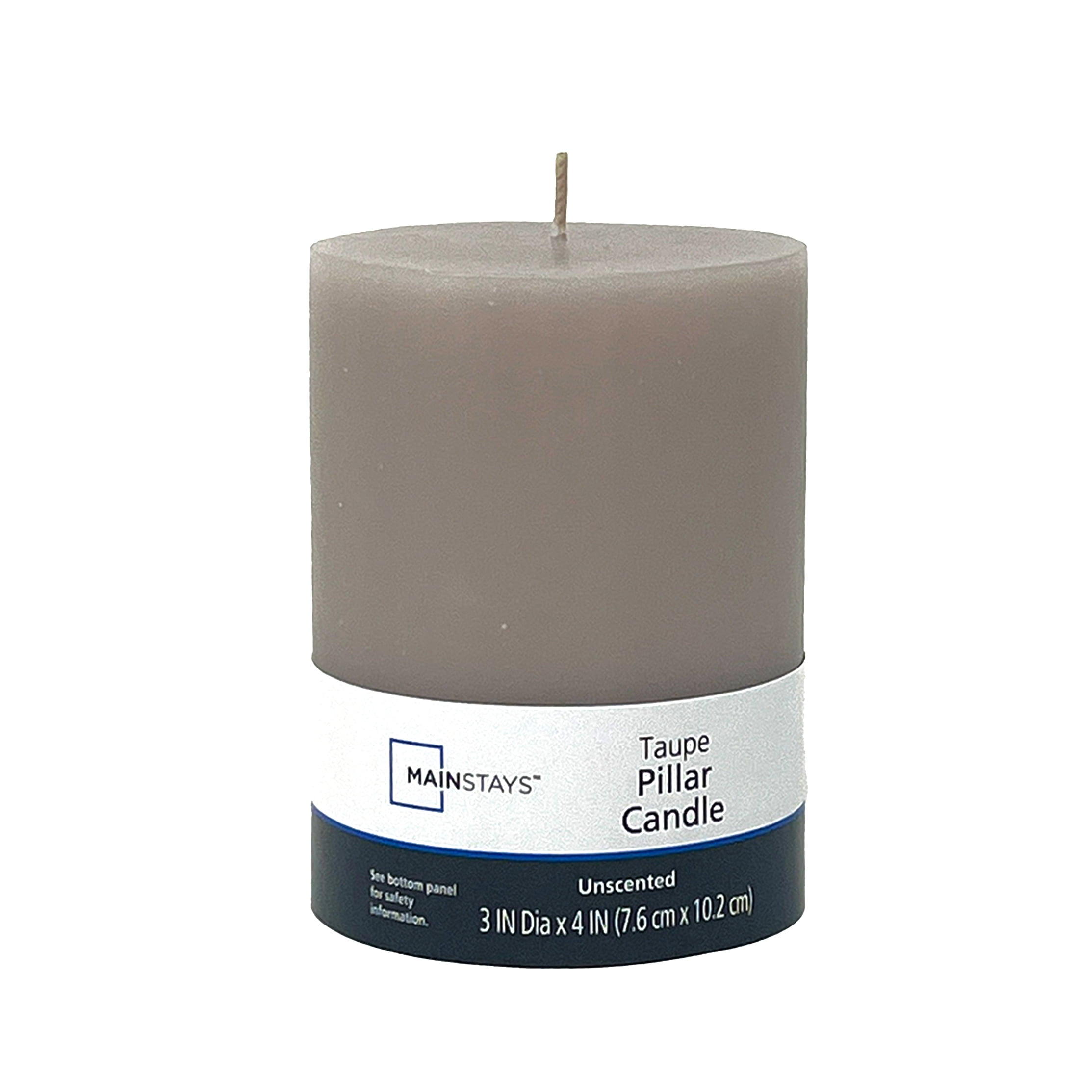 Mainstays Single Wick 3 in x 4 in Pillar Candle, Unscented, Taupe