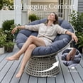 thumbnail image 2 of LayinSun 2 Pieces Oversized Outdoor Rattan Swivel Papasan Chair with 6" Soft Thickened Cushion for Patio, Deck, Living Room, 2 of 7