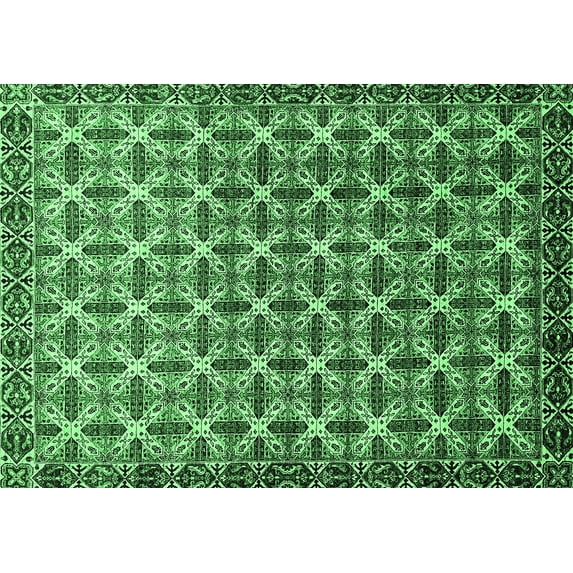 Ahgly Company Indoor Rectangle Abstract Emerald Green Modern Area Rugs, 7' x 10'