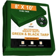 Heavy Duty Poly Tarp 8 Feet x 10 Feet 10 Mil Thick Waterproof, UV Blocking Protective Cover - Reversible Green and Black - Laminated Coating - Rustproof Grommets - by Xpose Safety