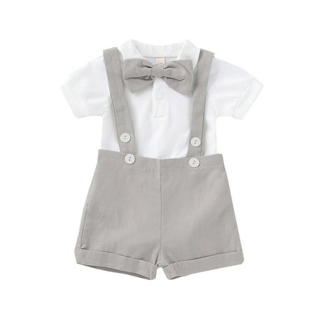 

Generic Clearance 0-24M Boys Short Suit Baby Solid Suspenders Shorts Set Strap Outfits Boys Gentleman Romper Boys Lightweight Outfits&Set