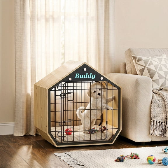 Amlancher 25.5" Wooden House-Shaped Dog Crate, Indoor Furniture Style Kennel for Small Breeds up to 30 lbs