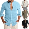 thumbnail image 2 of Mens Casual Long Sleeve Linen Shirts Buttons Down Solid Plain Roll-Up Sleeve Summer Beach Shirts (Size S-5XL), 2 of 4