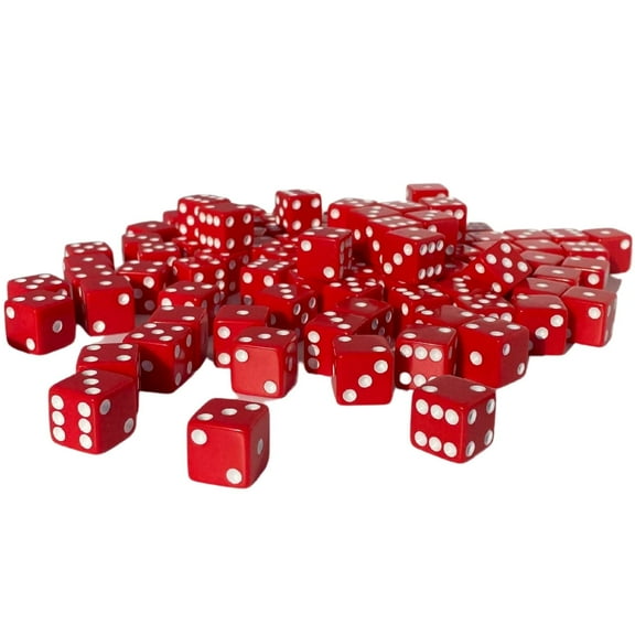 MR CHIPS D6 Standard 16 mm Opaque Dice with Pip Dots - 50 pack - Red