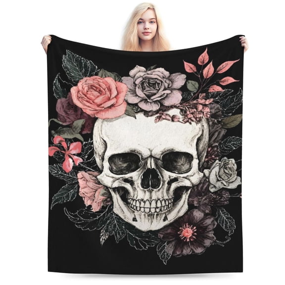 Skull Floral Blanket Gifts for Women Mom Adults Teen Birthday Christmas Valentine Presents Horror Theme Decor Home 50x40