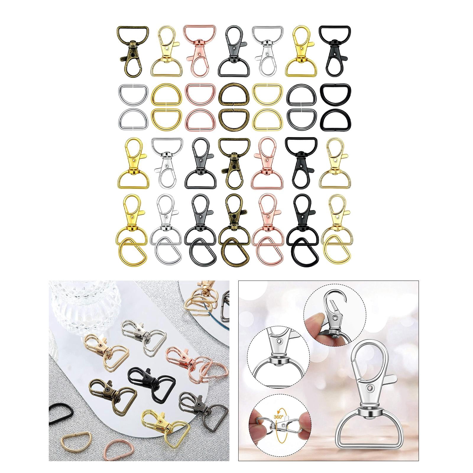 HILABEE 70 Pieces Swivel Clasps Lanyard Snap Hooks Keychain Clip Hook Lobster Clasp Hook Clasp with D Rings for Keychain Purse Hardware Sewing Craft