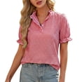 thumbnail image 3 of Women's Plaid Puff Sleeve Summer Top | V Neck Button Up Shirt Blouse for Work Casual, 3 of 8