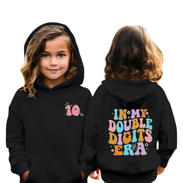 Double Digits Birthday Hooded Sports Jacket Athletic Pullover Sweatshirt For Girls With Front Pocket