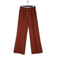 thumbnail image 4 of JJHGVB Linen Pants Women Palazzo Pants Womens Linen Beach Pants Casual Elastic High Waisted Wide Leg Loose Pants With Pockets Baggy Pants Butt Lifting Leggings Red L, 4 of 8