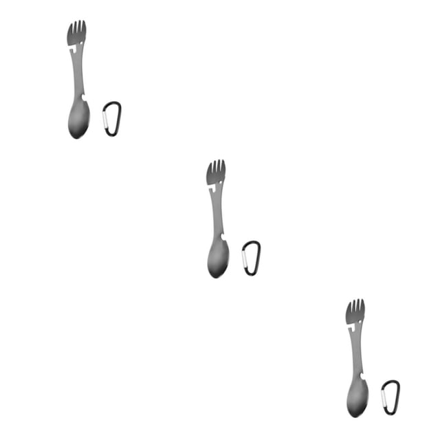 Ounissouiy Spork multifuncional de acero inoxidable 5 en 1 Tenedor Llavero Fruta Vajilla Cubiertos Camping al aire libre Picnic Negro Type1 NO1