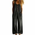 thumbnail image 2 of Zormilly Denim Overalls for Women Button Front Wide Leg Jeans Jumpsuits with Pockets Fashion Baggy Jeans Bib Overalls, S-3XL, 2 of 6