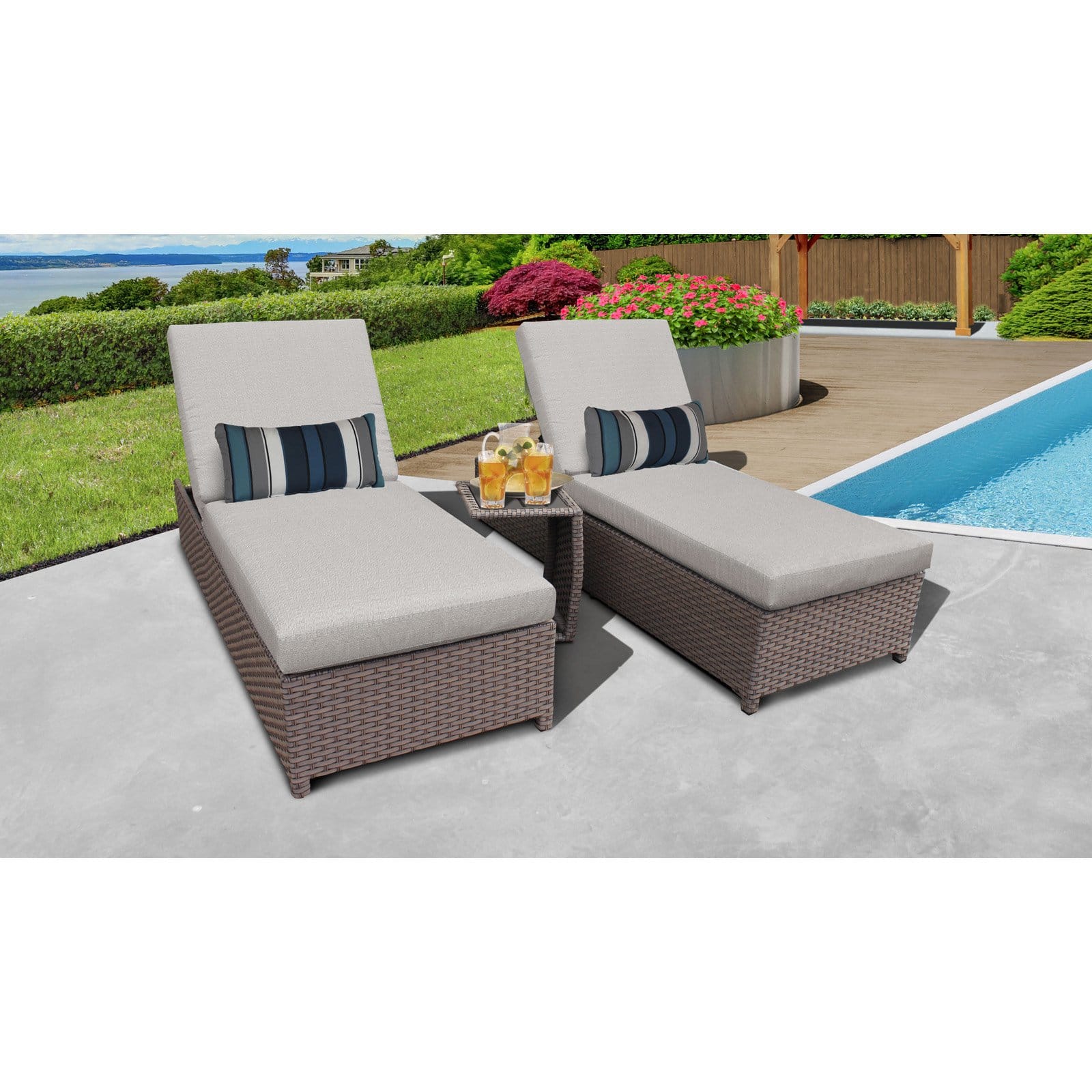 TK Classics Florence 3 Piece Wheeled Wicker Outdoor Chaise Lounge Set - image 4 of 11